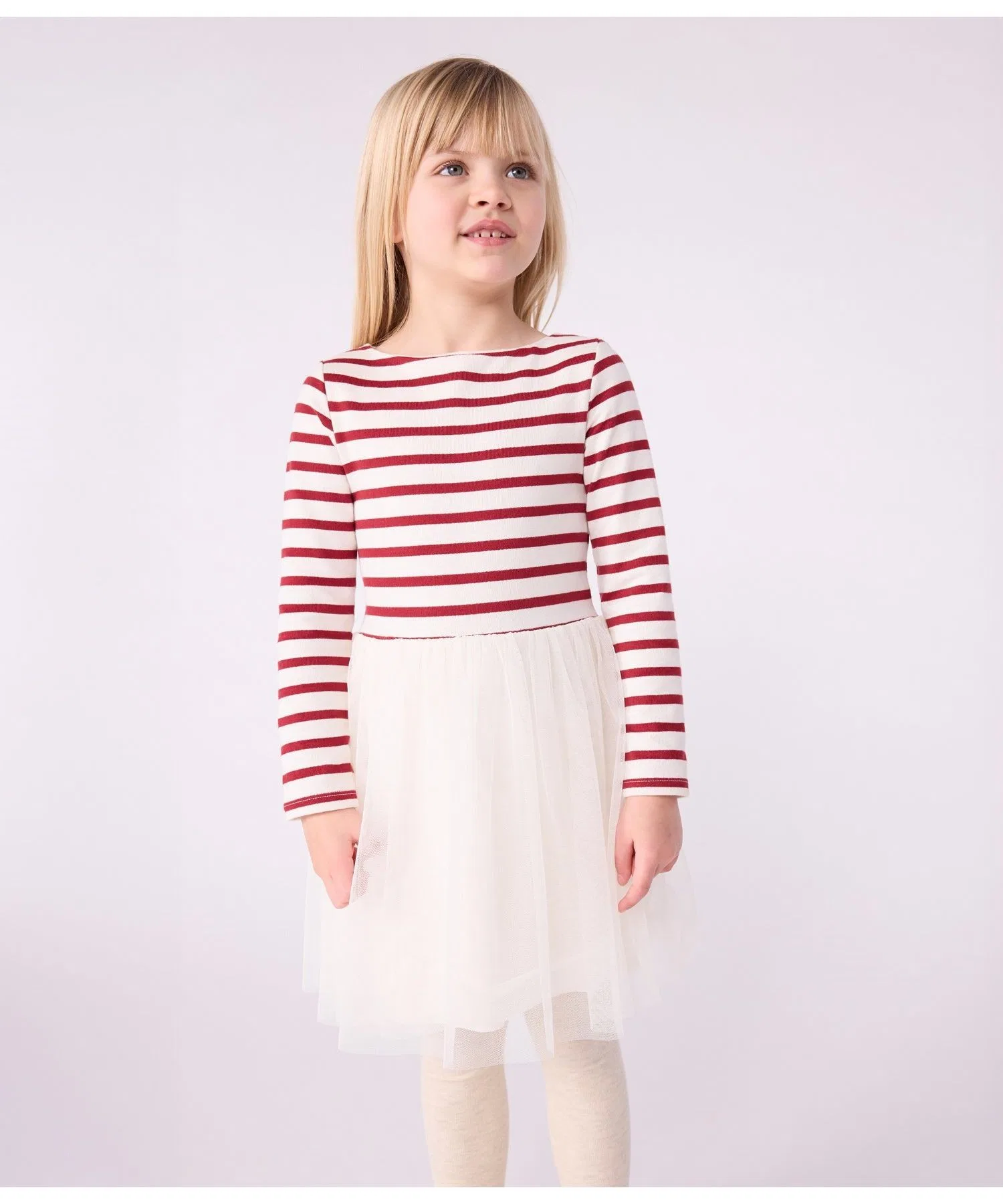 Детское платье с длинным рукавом PETIT BATEAU комбинированное белое с красным
