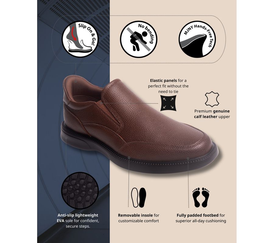 Мужские лоферы Chicago Road с технологией Hands-Free Slip On Marc Joseph New York, Brown grainy leather — фото 2