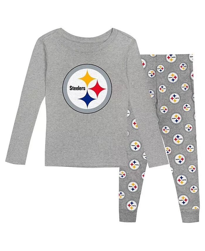 

Дошкольный комплект для сна с длинными рукавами и штанами Heather Grey Pittsburgh Steelers Outerstuff