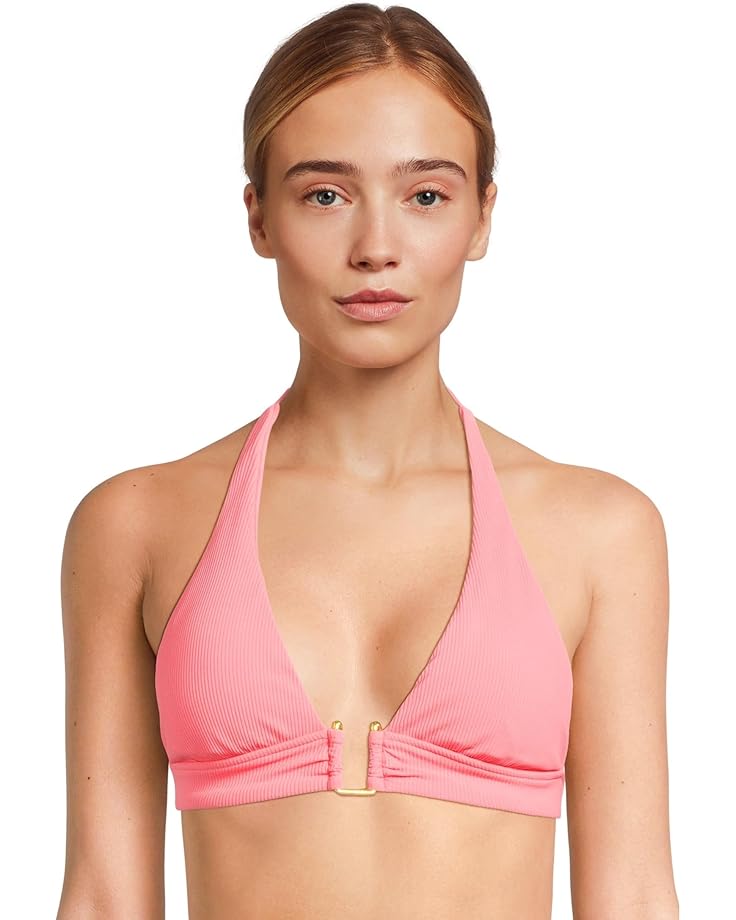 

Пляжный топ BECCA Modern Edge Rib Mira U Buckle Halter Top, цвет Coral Reef