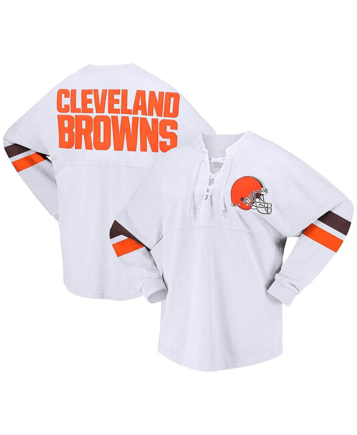 

Женская белая футболка из фирменного джерси Cleveland Browns Spirit на шнуровке с v-образным вырезом и длинными рукавами Fanatics, белый