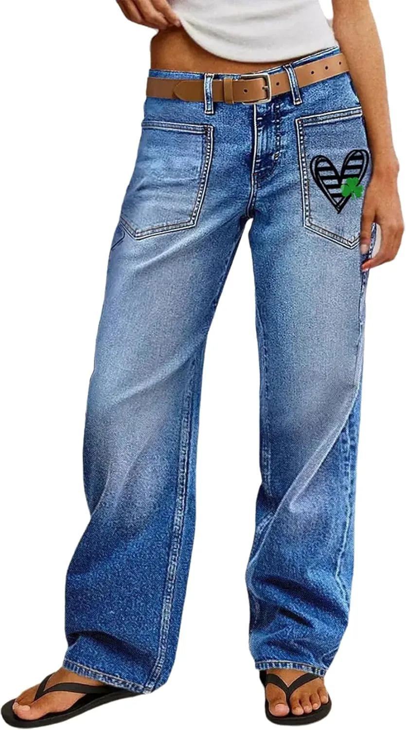 

Женские джинсы Mid Rise Straight Leg с вышивкой сердцем YADMISU