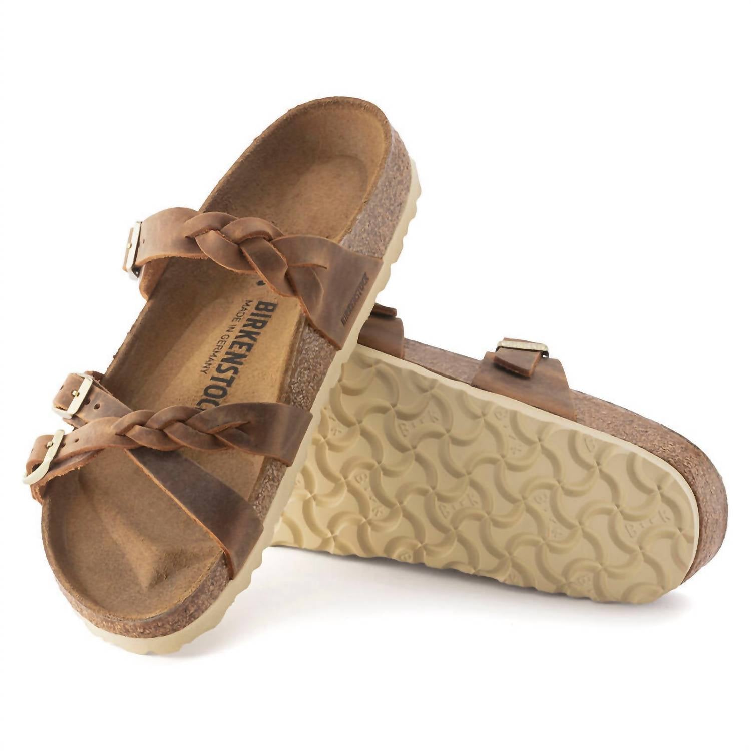 Women'sfranca Braided Leather Sandal In Cognac Birkenstock, Cognac