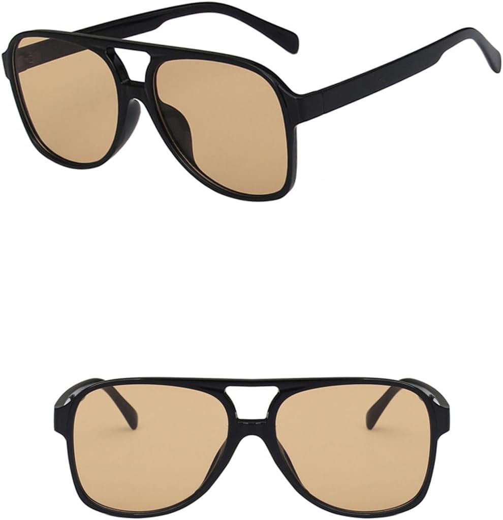 

Солнцезащитные очки с двойной перемычкой, ретро-очки-авиаторы с большой оправой, ретро-очки для женщин и мужчин, классические квадратные солнцезащитные очки увеличенного размера с защитой от УФ-излучения WYSJYBHJ, Brown