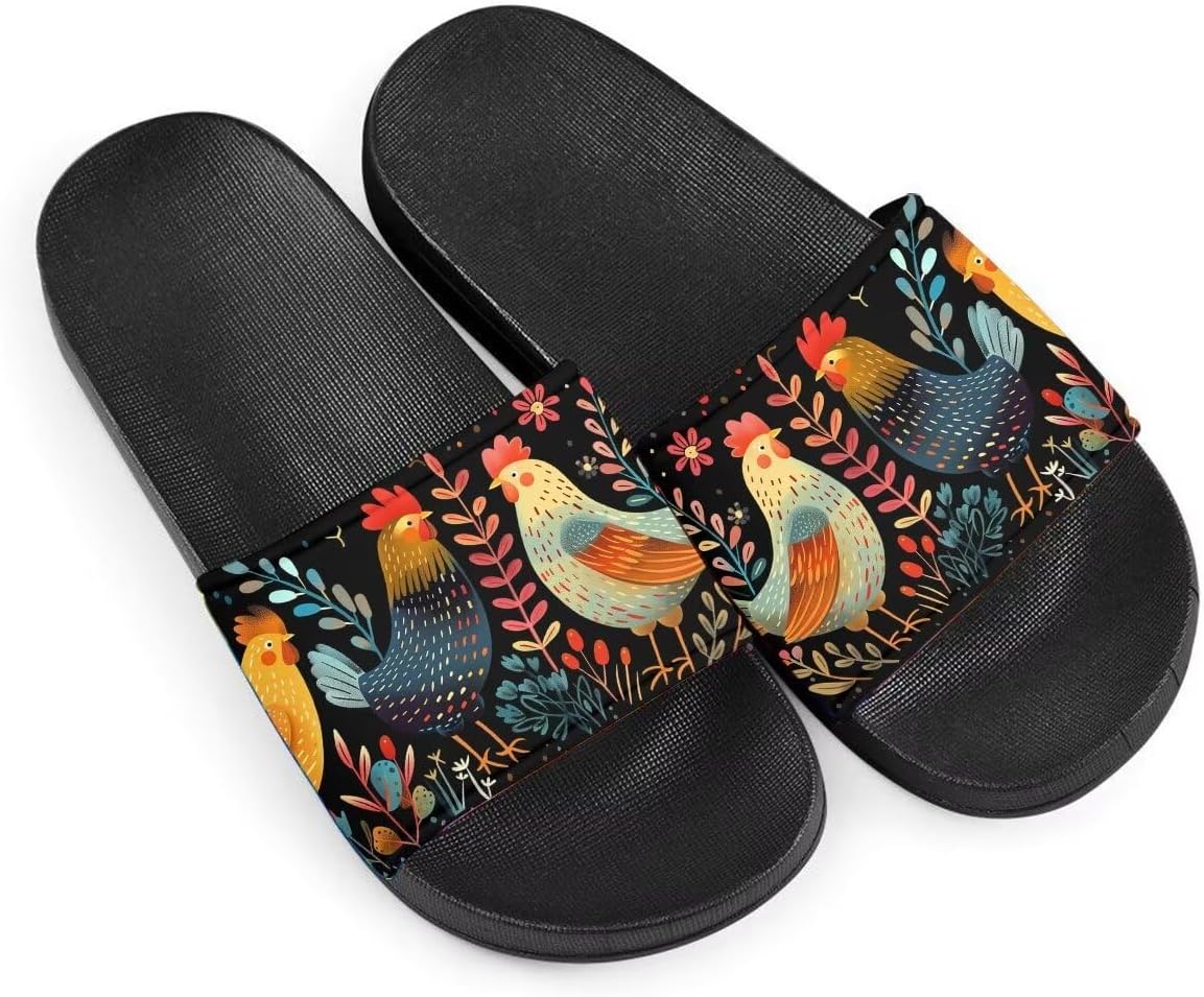 

Сандалии, женские тапочки, готические, с принтом петуха, летние домашние тапочки, для дома, улицы, пляжа, отеля, противоскользящие тапочки Getelinseng, Funny Rooster Boho Floral