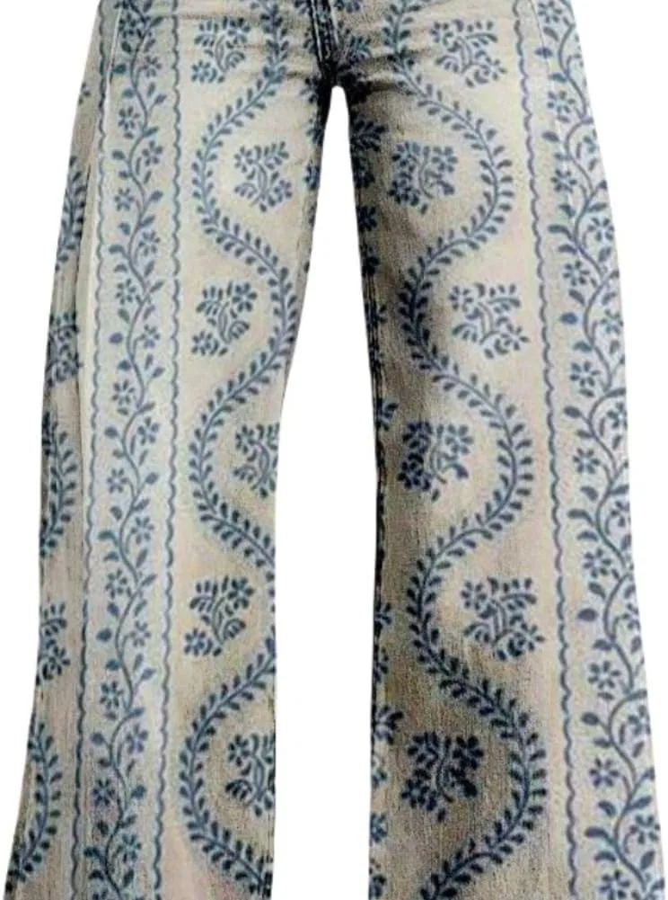 Джинсы с цветочным принтом, Women's Wide Leg Flared Jeans, 16 — фото 2