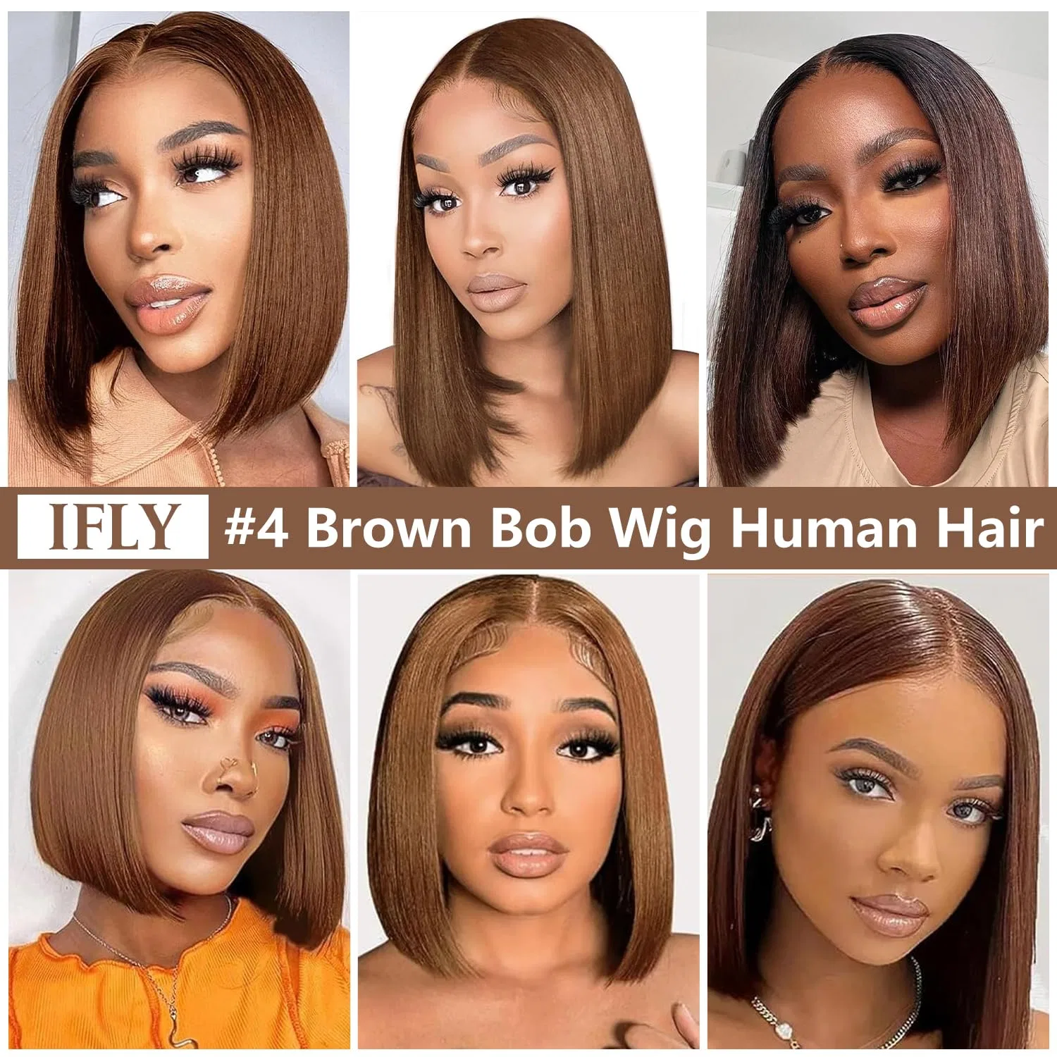 Прямой парик-каре с кружевной фронтальной частью от Human Hair Wig Ifly, Chocolate Brown — фото 2