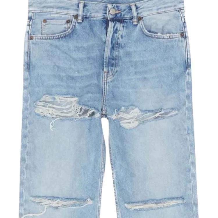 Джинсы с потертостями и патчем с логотипом Acne Studios, Blue — фото 4