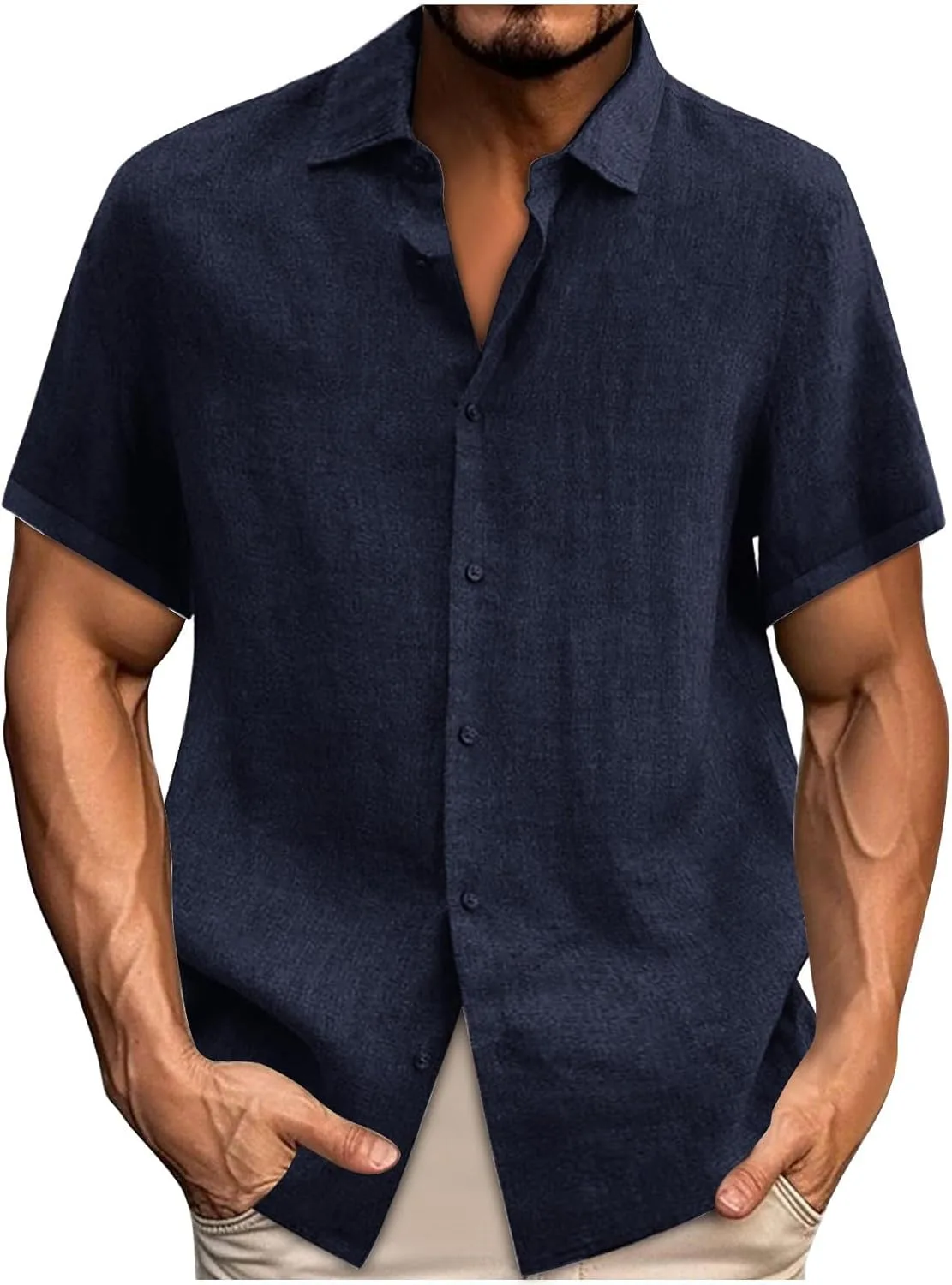 

Льняная рубашка для мужчин Casual Button Down с коротким рукавом Ssuyeuri