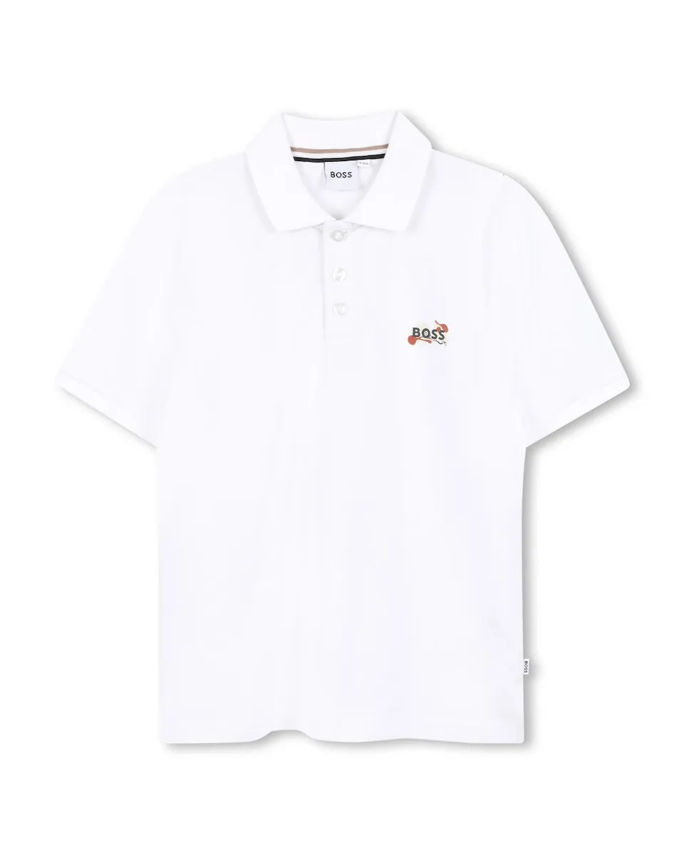 

Детская футболка-поло белого цвета из хлопка BOSS Kidswear