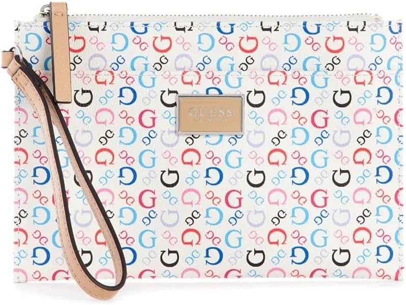 

Женский клатч-кошелек GUESS с радужным логотипом, большой, на молнии, с запястьем, белый, многоцветный