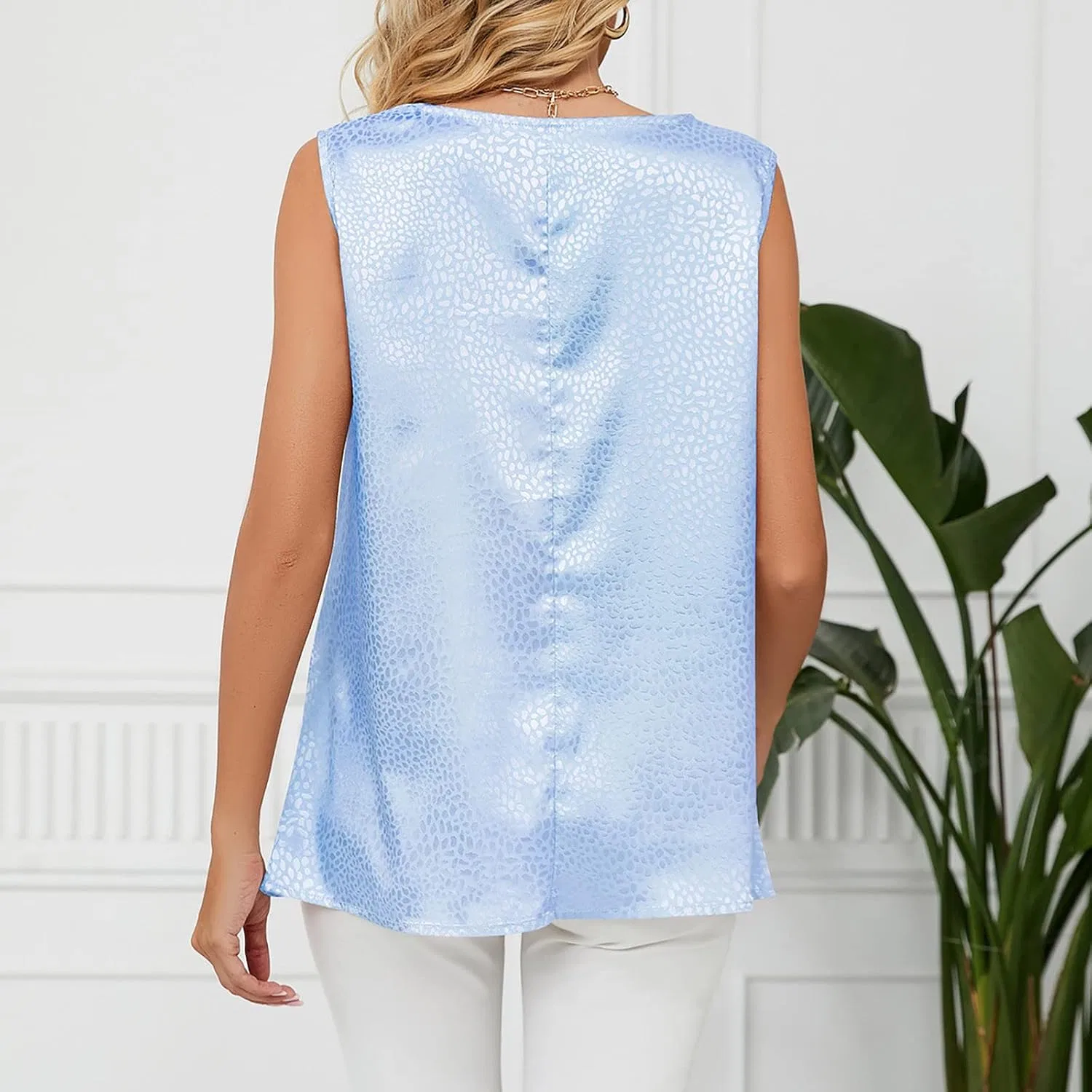 Блуза женская V-образный вырез сатин Party Blouse, синий — фото 4