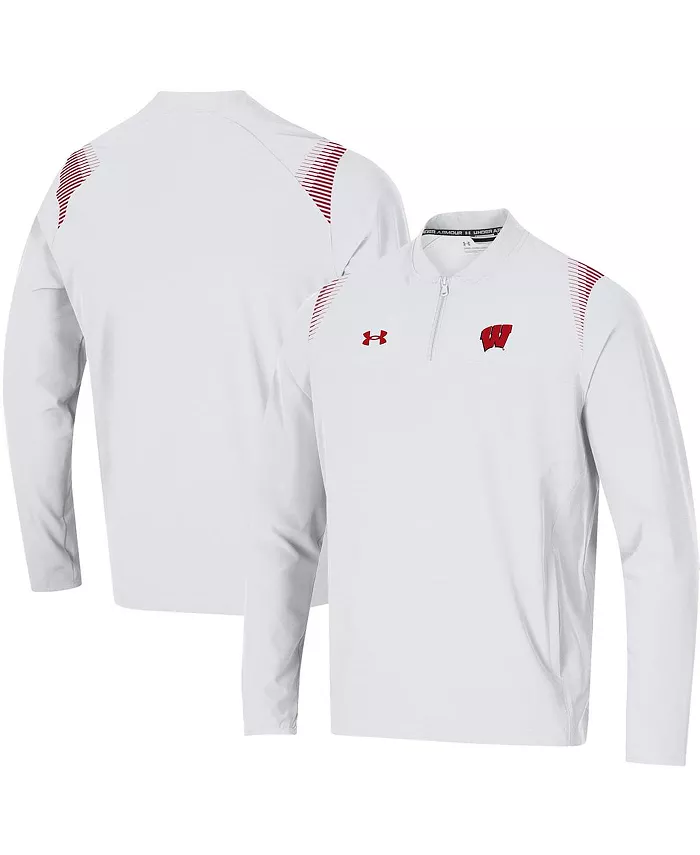 

Мужская белая мотивирующая куртка с молнией на четверть Wisconsin Badgers 2021 для боковой линии Under Armour