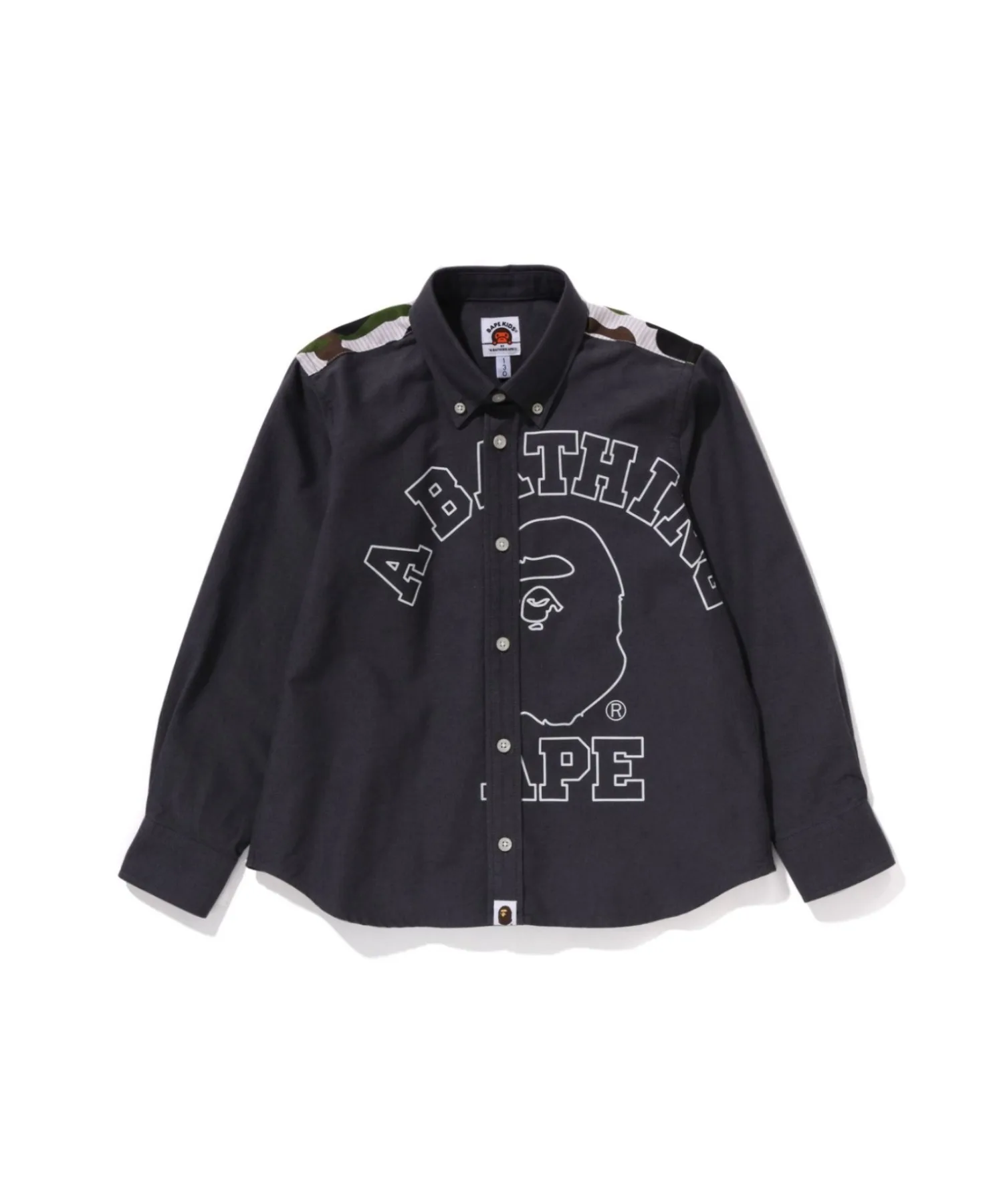 Оксфордская рубашка с камуфляжным принтом 1ST CAMO и COLLEGE логотипом A BATHING APE тёмно-серый