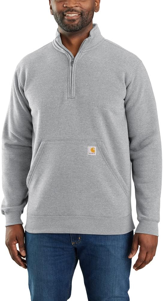 

Carhartt мужская толстовка 105294 Loose Fit Midweight с воротником-стойкой и молнией на четверть, Heather Grey