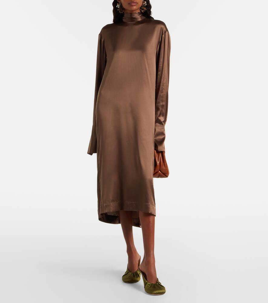 Туртленк из смесового шелка атлас миди-платье Dries Van Noten, Brown — фото 2