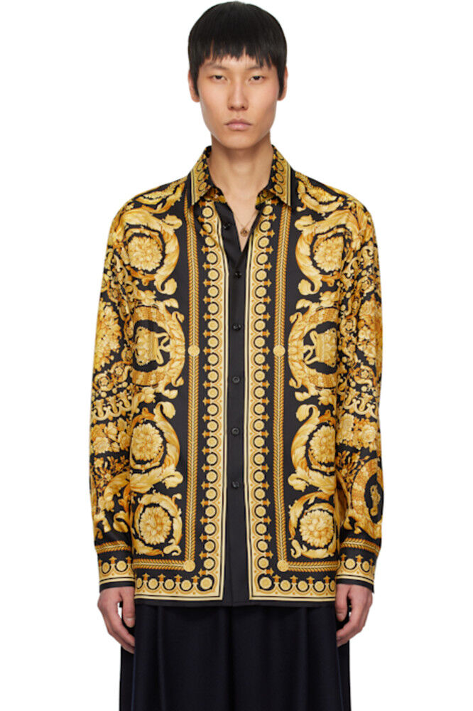 

Черная и золотая шелковая рубашка Barocco Versace