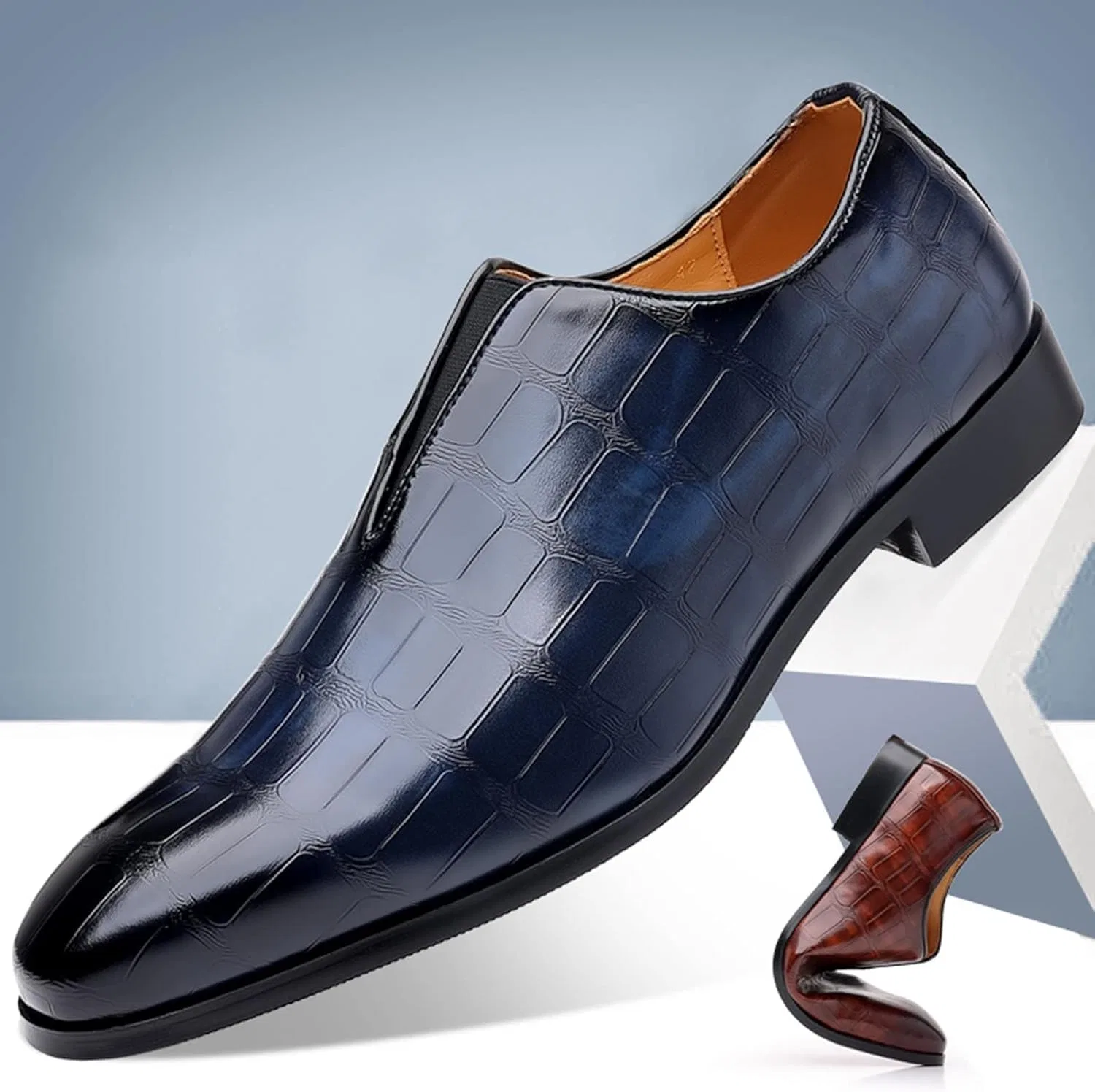 Туфли Herrenschuhe, Größe 9, Klassische Schuhe für Herren, zum Hineinschlüpfen, PU-Leder, niedrige Gummisohle, Blockabsatz, Arbeitskleidung, formelle Kleidung für Herren Generic, Blau — фото 4