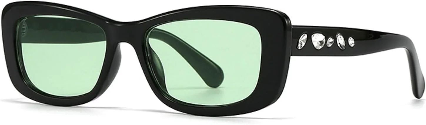 

Винтажные квадратные солнцезащитные очки со стразами для женщин, модные солнцезащитные очки с бриллиантами, женские очки для вечеринок mincl, Black&green