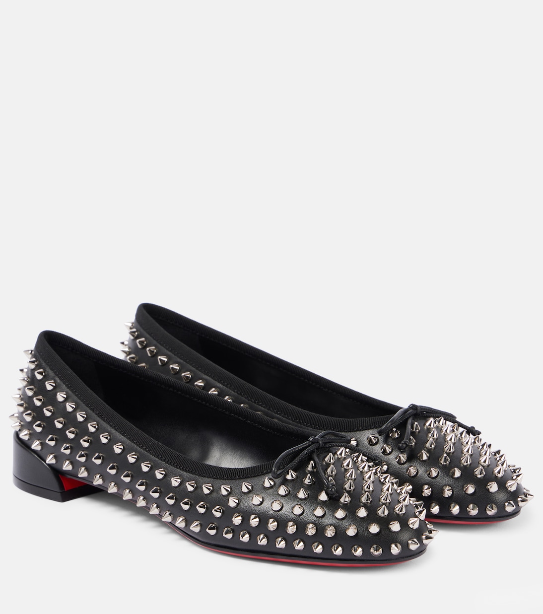 Балетки из кожи с шипами Christian Louboutin, Black/Sv/Lin Black