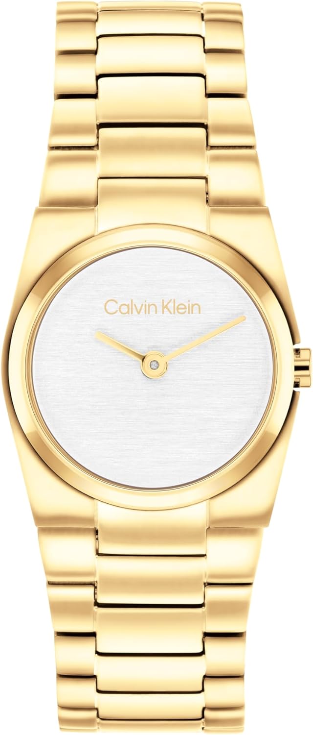

Женские часы Calvin Klein CK Unite из нержавеющей стали, корпус 26 мм, браслет из звеньев - элегантный изогнутый корпус, современный повседневный стиль - подарок для нее, Gold Plated-White, Позолоченный, Женские часы Calvin Klein CK Unite из нержавеющей с