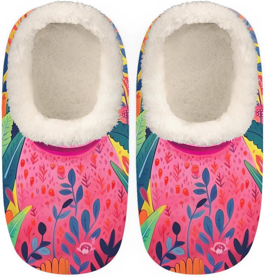 

Женские и мужские тапочки QsirBC с цветными кошками, листьями и цветами, мягкие тапочки с эффектом памяти, с нескользящей подошвой, для дома и улицы, уютные и теплые плюшевые тапочки, Colorful Cat Leaf Flower Xxl