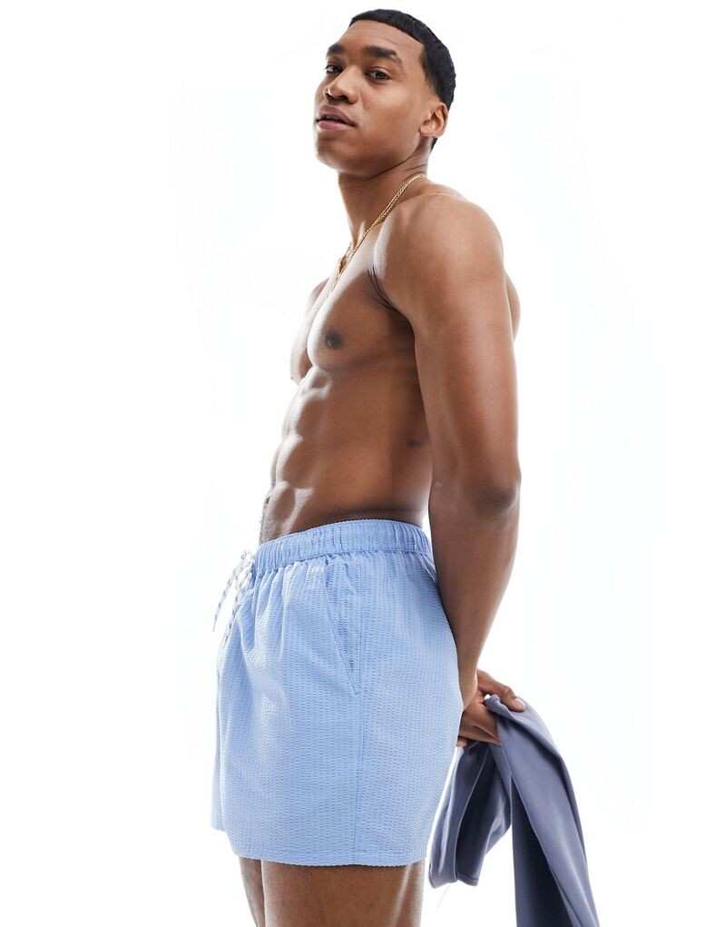 

Голубые шорты для плавания ASOS DESIGN короткой длины с карманами