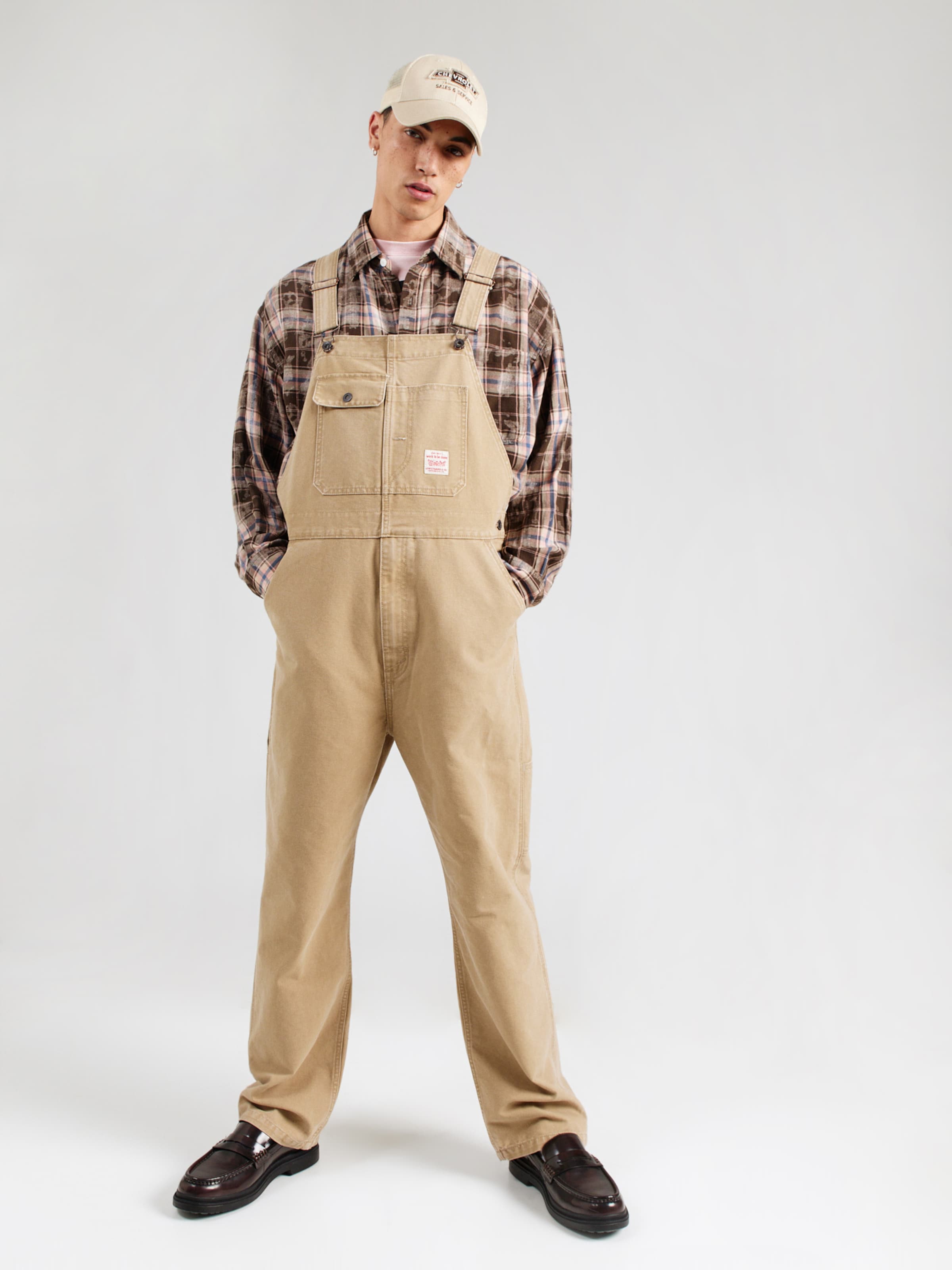 LEVI'S  Джинсовые комбинезоны с широкими штанинами 'Loose Overalls' в бежевом цвете — фото 3