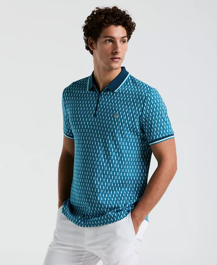 

Мужская поло с коротким рукавом Slim Fit с жаккардовыми вставками Original Penguin, синий