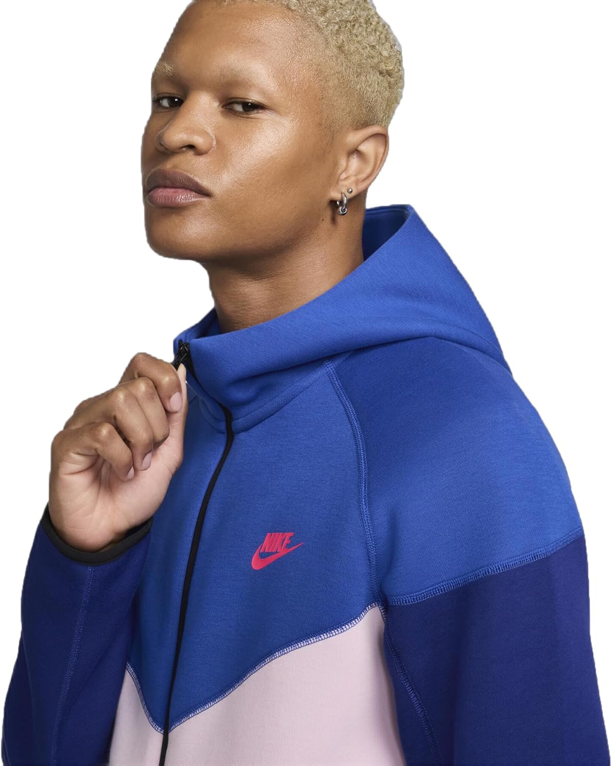 Мужская толстовка с капюшоном и молнией Nike Sportswear Tech Fleece Windrunner, Game Royal/Pink Foam/Deep Royal Blue/Hyper Pink — фото 4