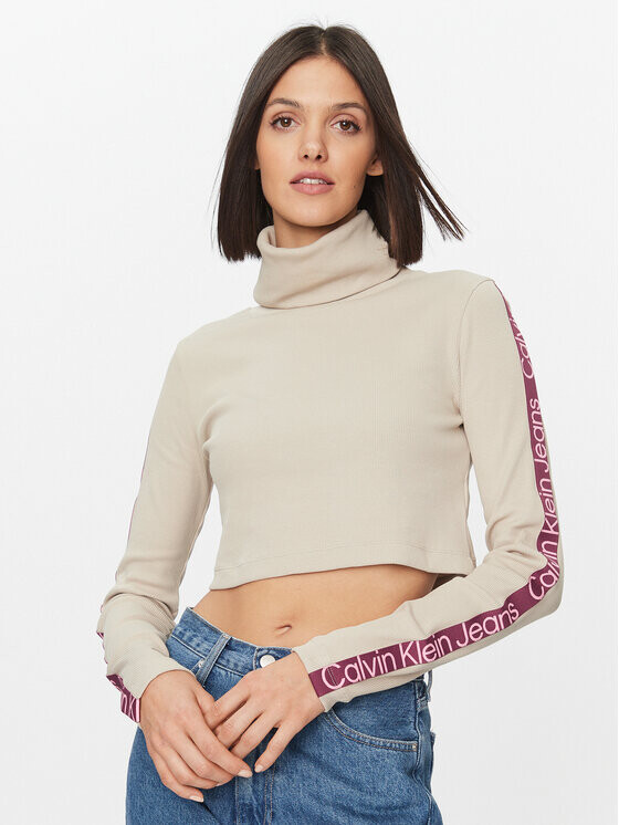 

Свитер с высоким воротником приталенного кроя Calvin Klein, бежевый