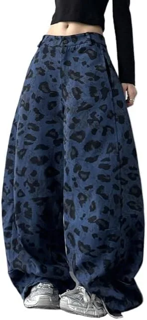 

Женские джинсы Y2K в стиле хип-хоп с леопардовым принтом heyheyshine