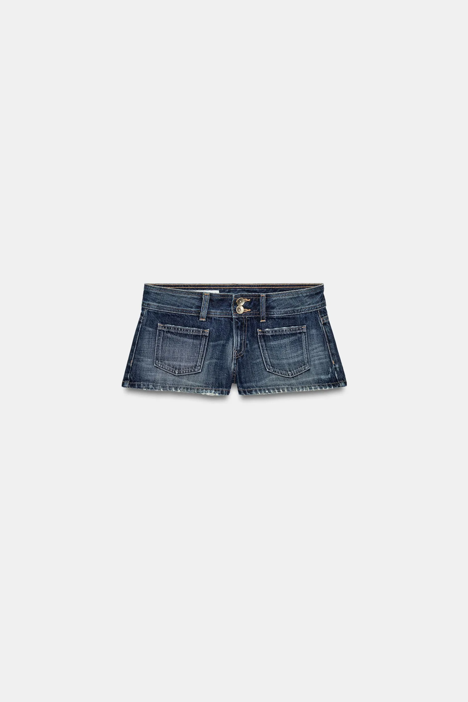 Джинсовые шорты trf с низкой посадкой (мини-шорты) Zara, темно-синий — фото 4