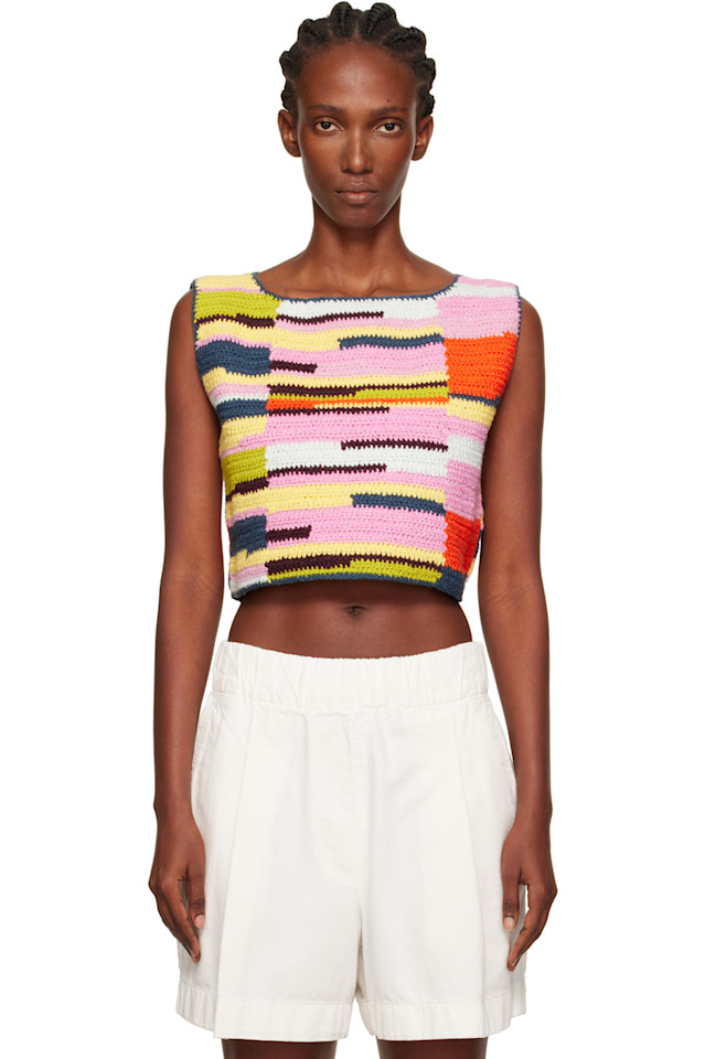 

Кружевной топ без рукавов The Elder Statesman, цвет sunset patchwork