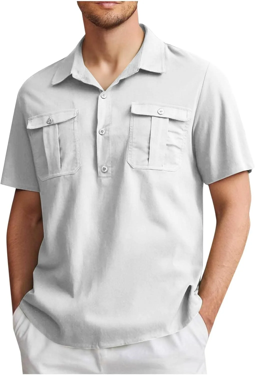 

Мужская поло с карманами, Casual, короткий рукав, Linen Ozmmyan