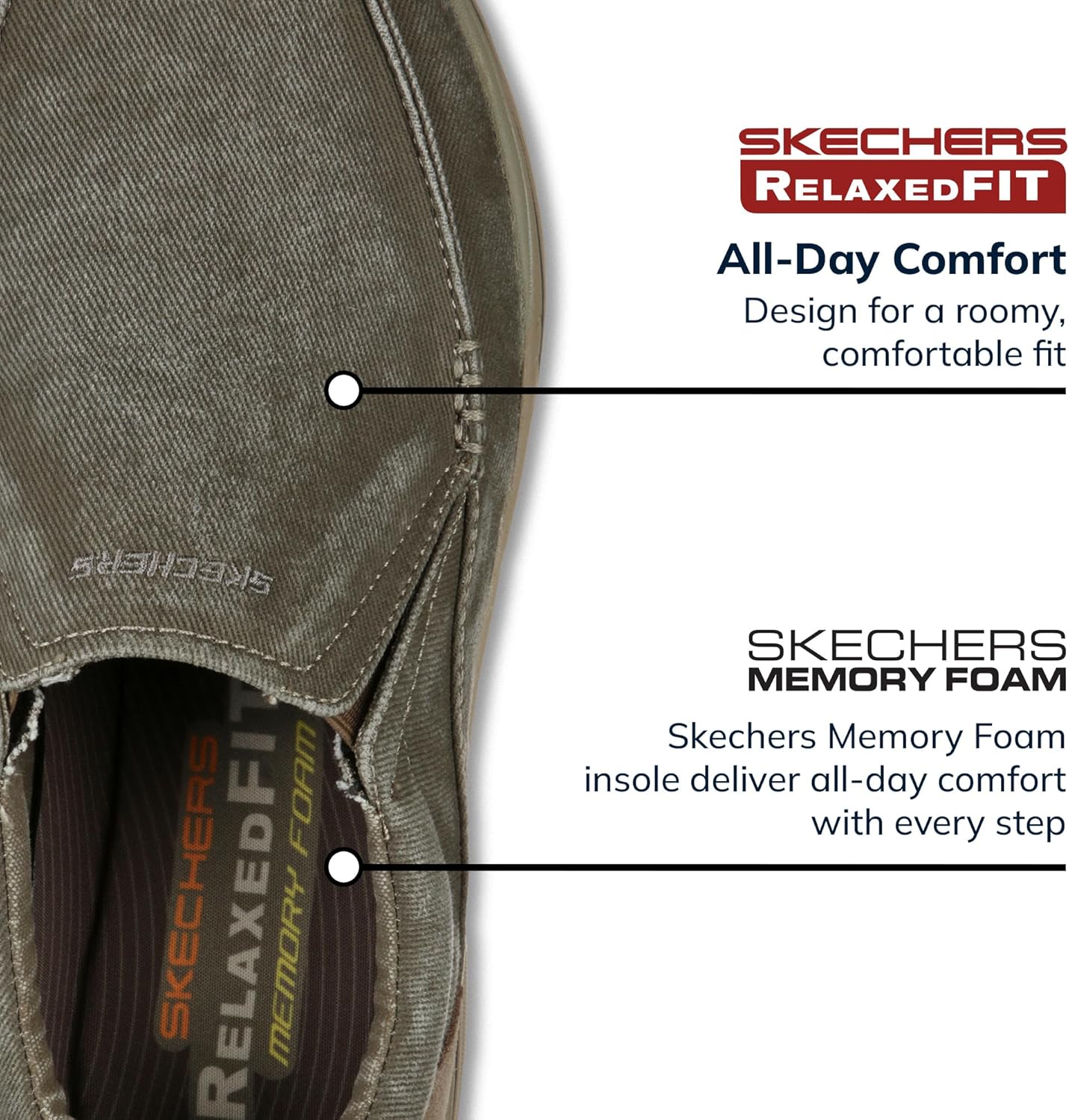 Мужские слипоны Skechers Expected Avillo с расслабленной посадкой, хаки — фото 2