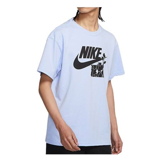 

Футболка Men's Nike Flowers Alphabet Logo Printing Casual Sports Short Sleeve Light Blue T-Shirt, мультиколор