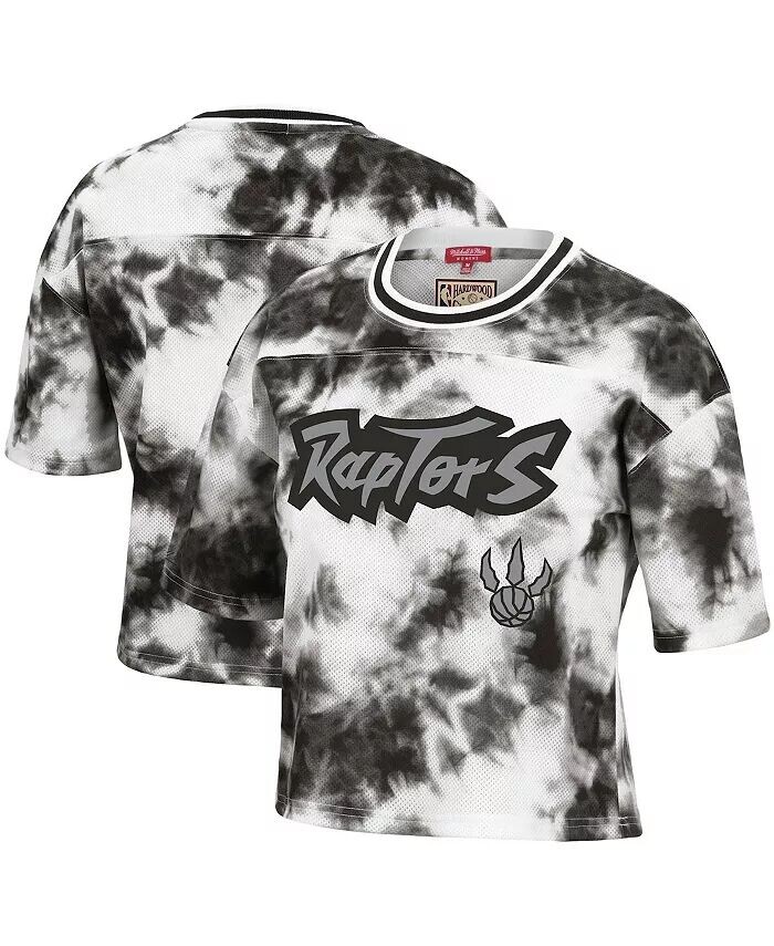 

Женская черно-белая укороченная футболка Toronto Raptors Hardwood Classics с принтом тай-дай Mitchell & Ness