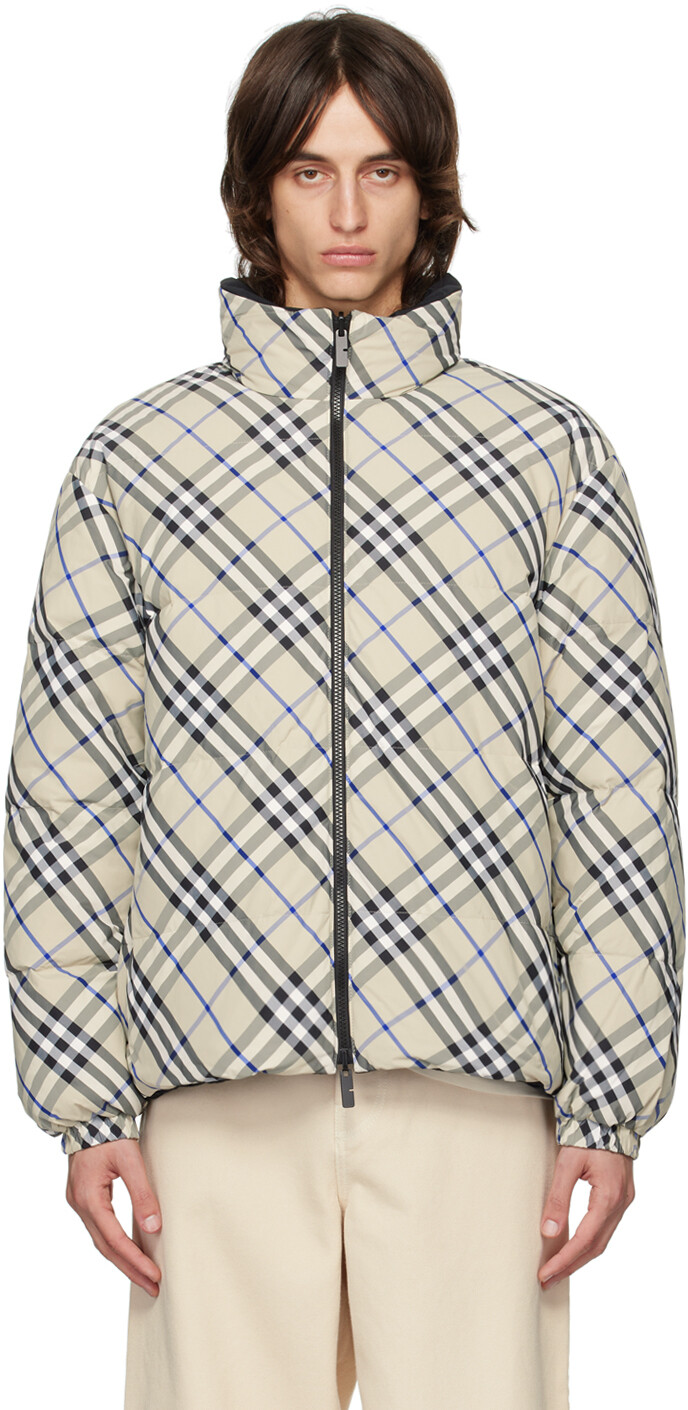 

Бежевый клетчатый двусторонний пуховик Burberry, Lichen