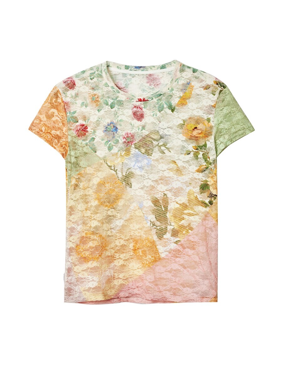 

Футболка Desigual Shirt, цвет light green/mandarine/peach