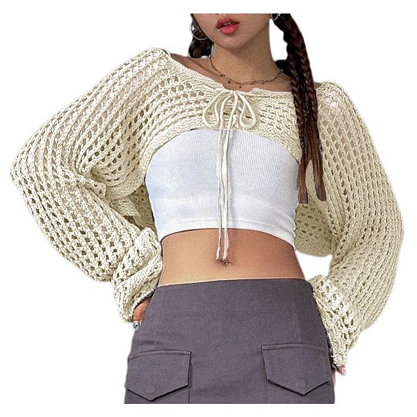 

Женский укороченный кардиган с длинным рукавом и завязкой спереди Yesfashion, Apricot