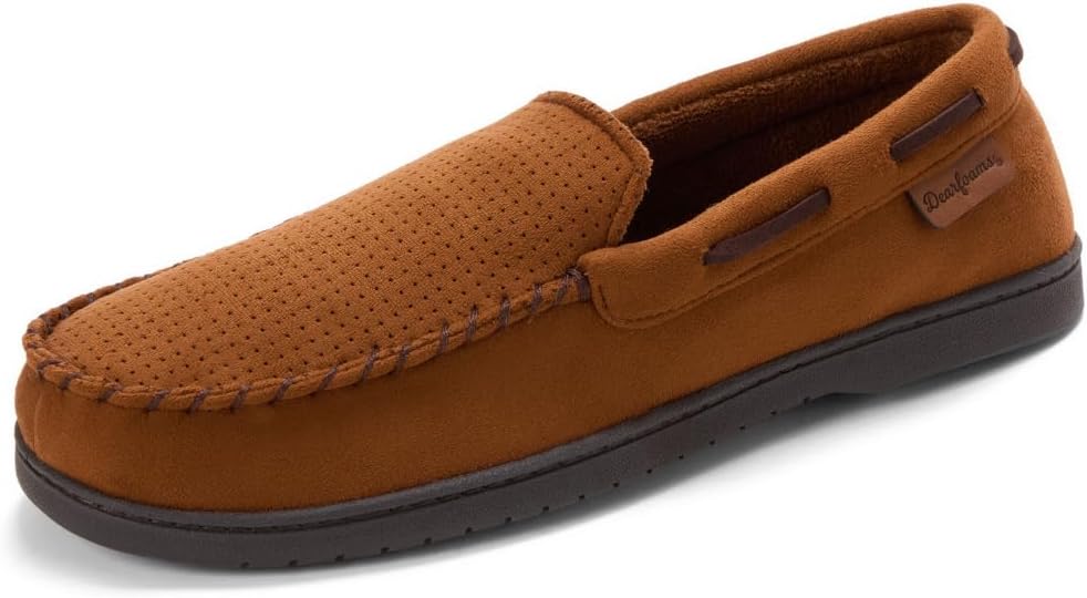 

Мужские тапочки Dearfoams Keaton с амортизирующей стелькой из пены с эффектом памяти для дома и улицы, широкий размер, бежевый