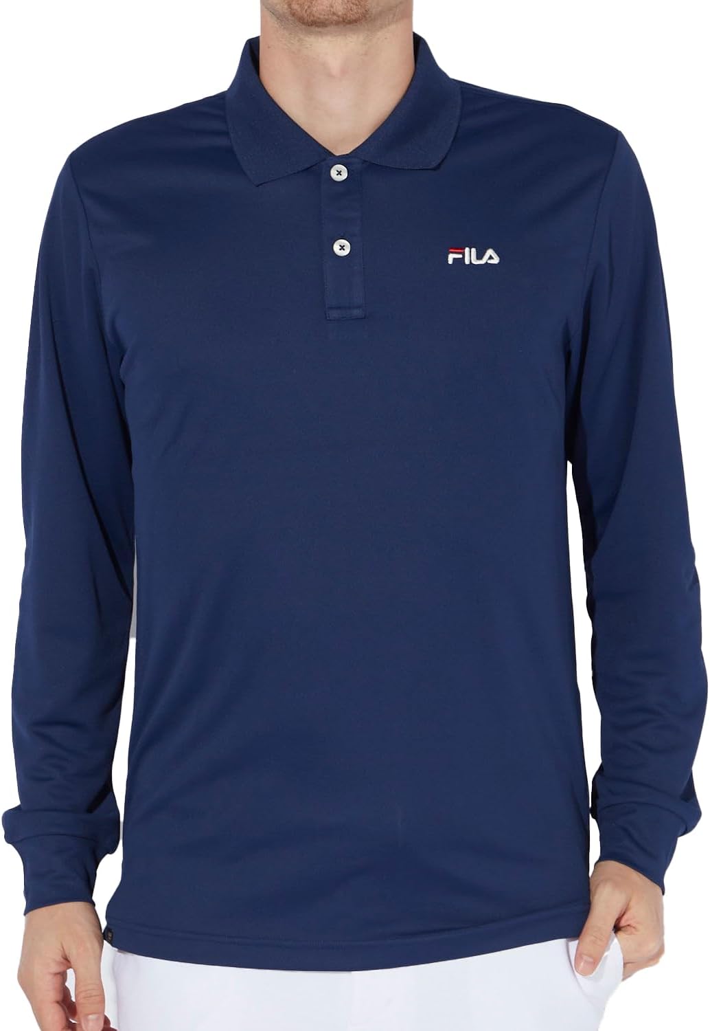 

Мужская рубашка-поло Fila Golf 784524, с длинным рукавом, влагоотводящая, быстросохнущая, с защитой от УФ-излучения, темно-синий