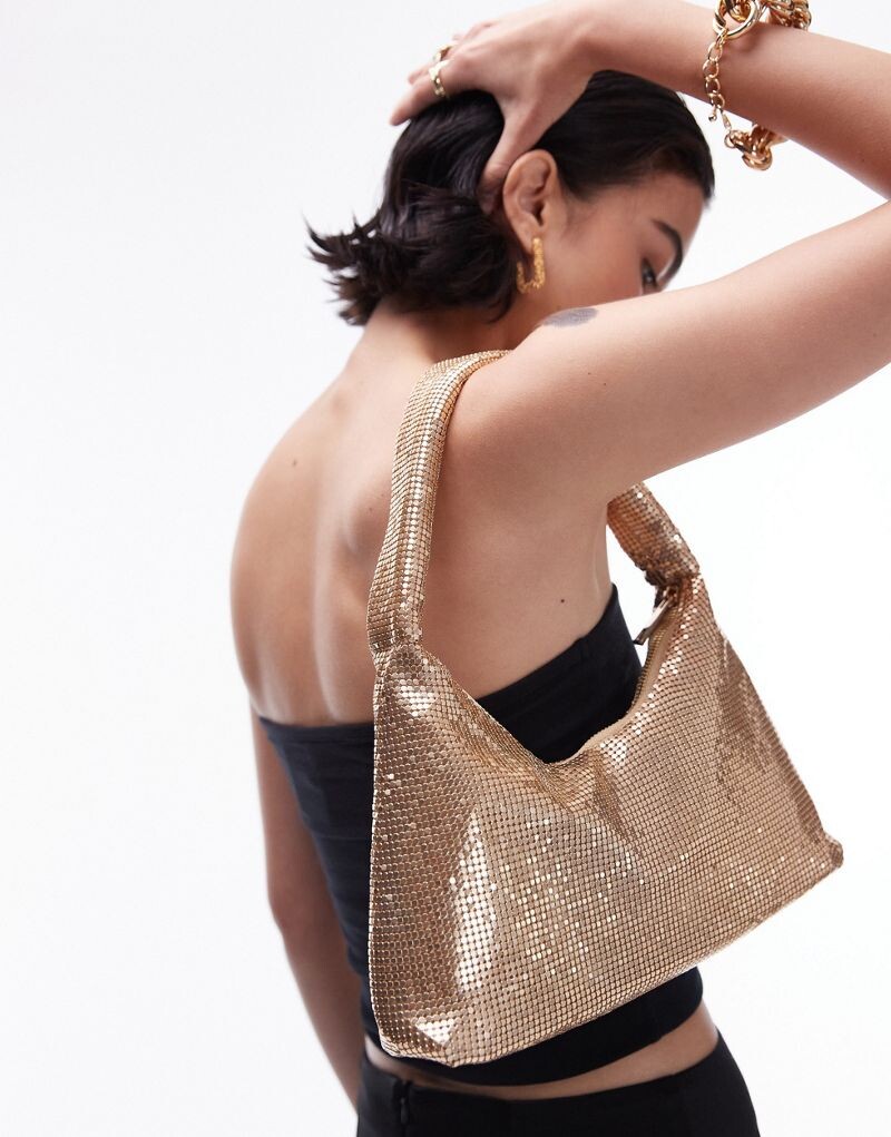 

Золотистая сумка через плечо с эффектом кольчуги Topshop Solana