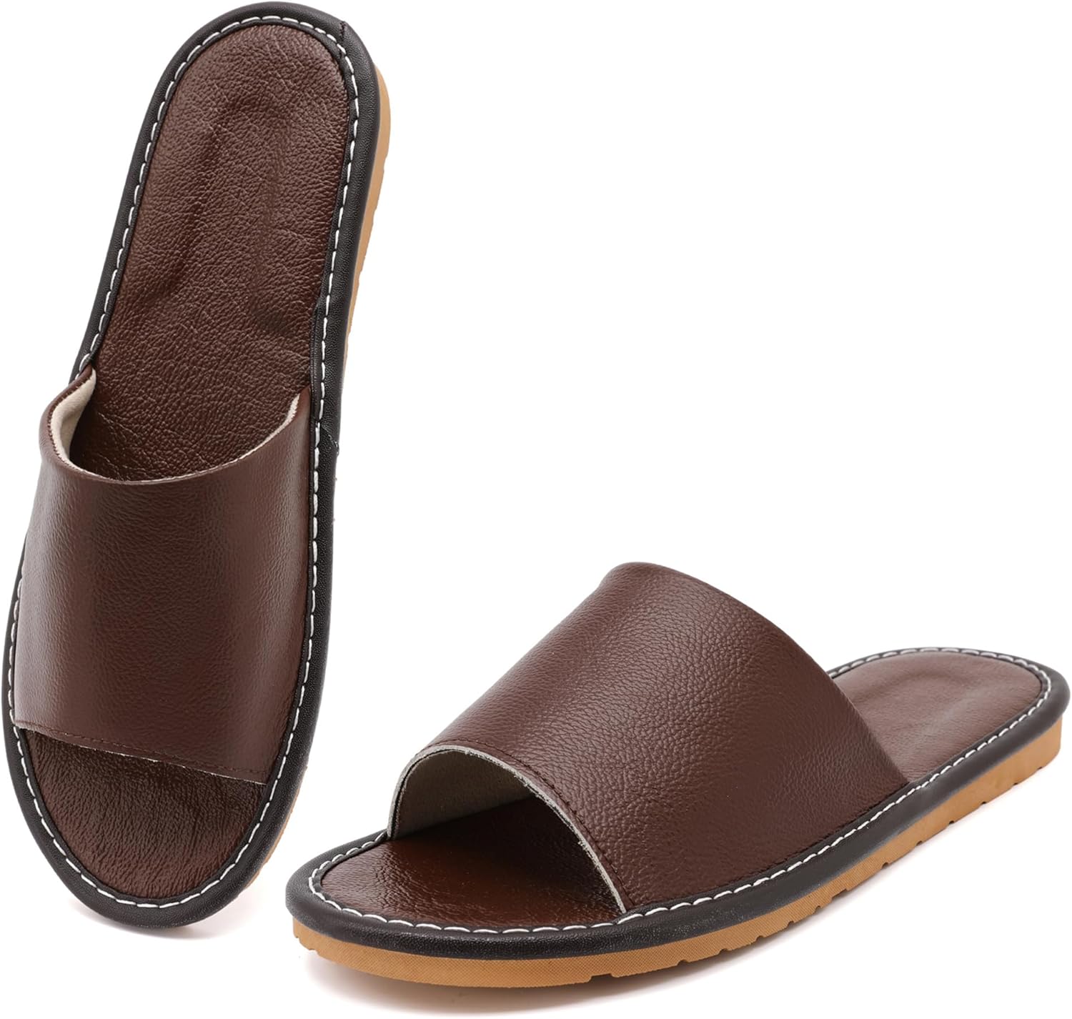 

Сандалии Kiemorgy для женщин и мужчин, шлепанцы из натуральной кожи, домашние тапочки для женщин, для дома и улицы, унисекс, мягкие плоские сандалии, коричневый