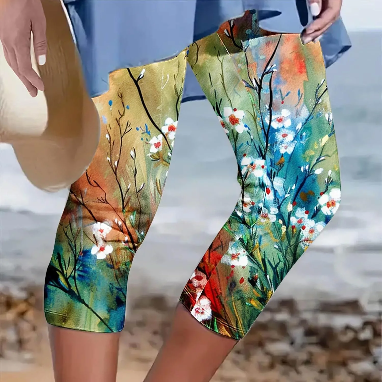 Женские капри-леггинсы летние легкие йога-штаны stretchy colorful high waisted — фото 2