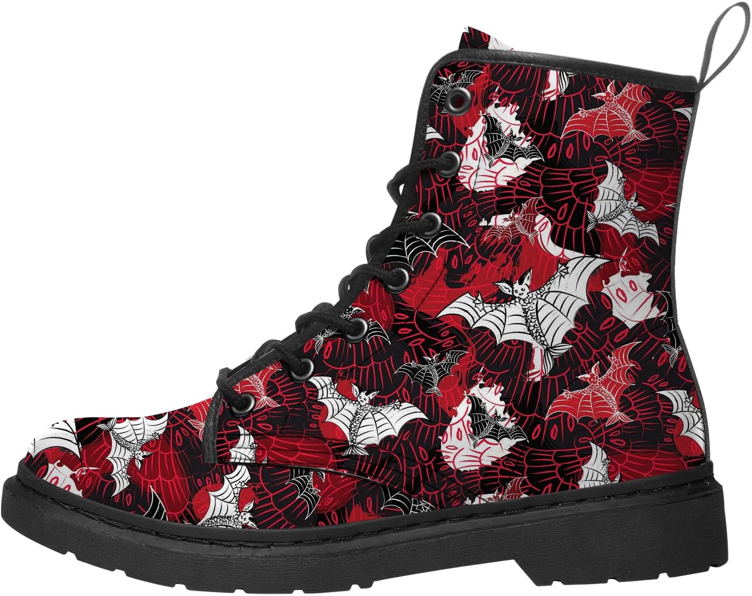 

Ботинки с узором в виде летучей мыши для мужчин и женщин, военные ботинки, ботинки из искусственной кожи, шнуровка, ботильоны, обувь, подарки для друзей Lodaden, Gothic Bat