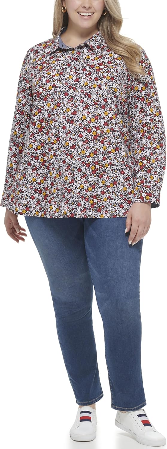 

Женская рубашка Tommy Hilfiger с длинным рукавом и воротником на пуговицах, Sky Captain/Sunflower