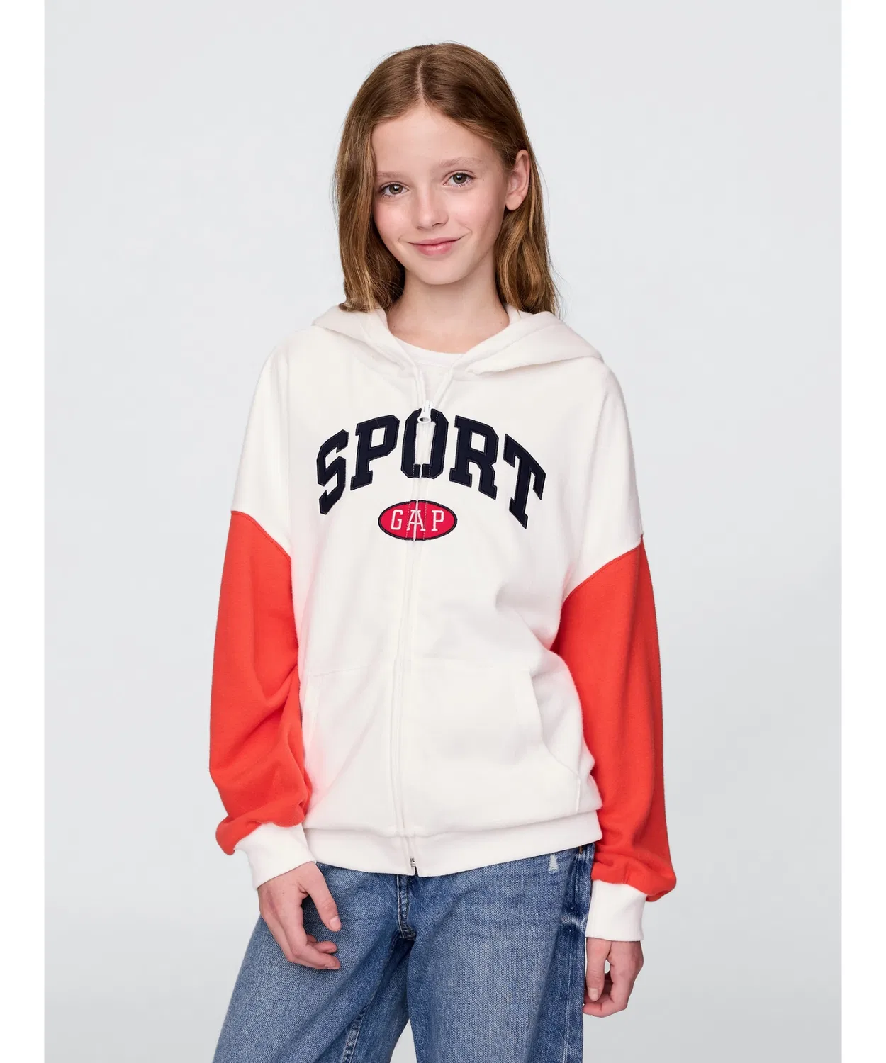 Детская кофта-худи Gap Sport с логотипом, белый с красным