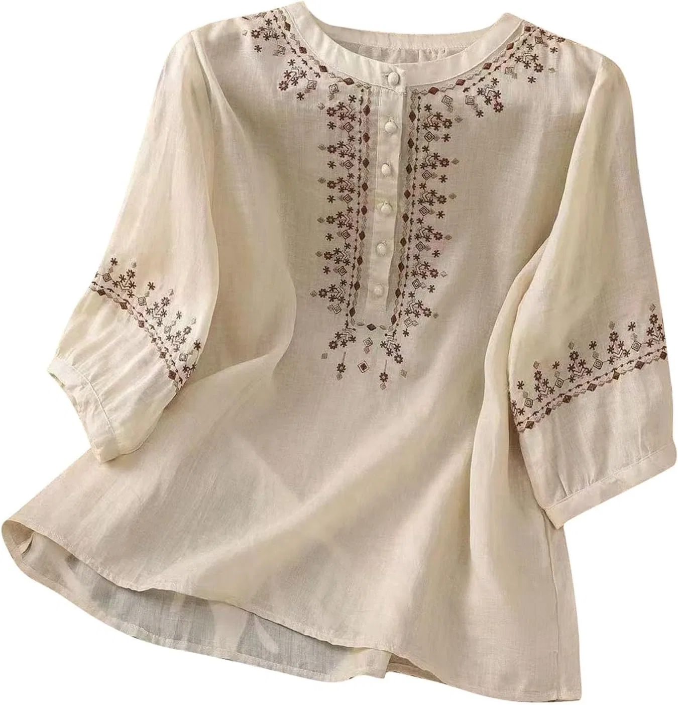 Женский костюм из льна, с вышивкой, бренд Generic, цвет Beige-b — фото 2
